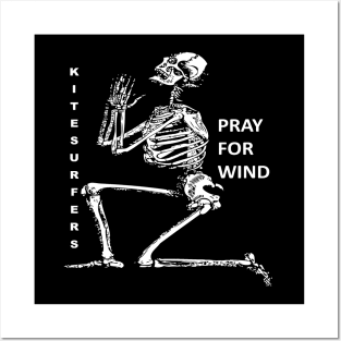 Kiteboarding Humor Kneeling Skeleton Praying For Wind 2 Posters and Art